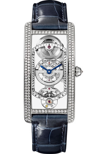Cartier Tank Cintrée Skeleton Watch - Platinum Diamond Case - Skeleton Dial - Black Alligator Strap