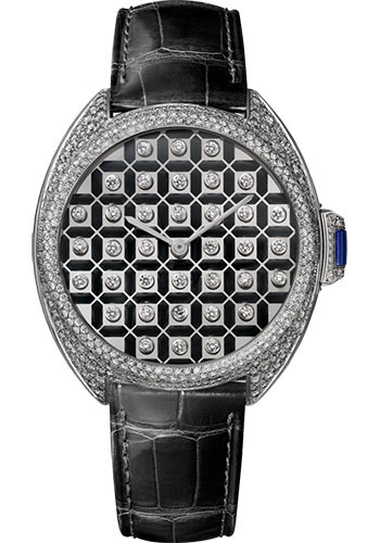 Cartier Clé de Cartier Serti Vibrant Limited Edition of 20 Watch - 40 mm White Gold Diamond Case - White Gold Dial - Black Alligator Strap