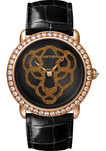 Cartier Révélation D'Une Panthère Watch - 37 mm Pink Gold Diamond Case - Black Dial - Black Alligator Strap