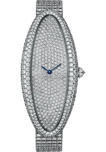Cartier Baignoire Allongée Watch - 52 mm White Gold Case - Diamond Bracelet