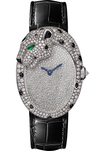 Cartier Panthère Lovée Watch - White Gold Diamond Case - Diamond-Set Shagreen Dial - Black Alligator Strap