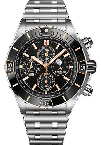 Breitling Super Chronomat 44 Four-Year Calendar Watch - Steel and 18K Red Gold - Black Dial - Metal Bracelet