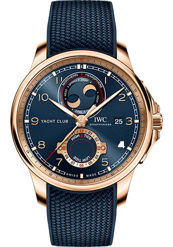 IWC Portugieser Yacht Club Moon & Tide - 18K 5N Gold Case - Blue Dial - Blue Rubber Strap