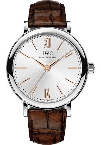 IWC Portofino Automatic 34 Watch - 34.0 mm Stainless Steel Case - Silver Dial - Dark Brown Alligator Strap