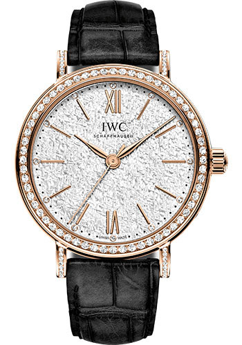 IWC Portofino Automatic 34 Watch - 34.0 mm 5N Gold Case - Silver Dial - Black Alligator Strap