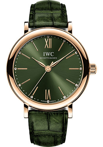 IWC Portofino Automatic 34 - 18K 5N Gold Case - Green Dial - Green Alligator Leather Strap