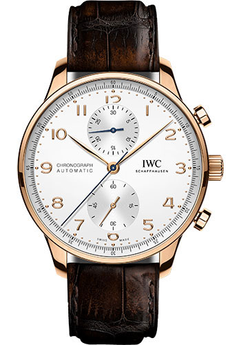 IWC Portugieser Chronograph Watch - 41.0 mm 5N Gold Case - Silver Dial - Dark Brown Alligator Strap