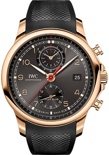 IWC Portugieser Yacht Club Chronograph Watch - 43.5 mm 5N Gold Case - Slate Dial - Black Rubber Strap