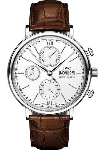 IWC Portofino Chronograph Watch - 42.0 mm Stainless Steel Case - Silver Dial - Dark Brown Alligator Strap