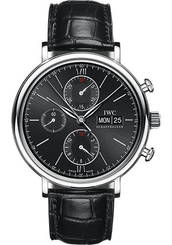 IWC Portofino Chronograph Watch - 42.0 mm Stainless Steel Case - Black Dial - Black Alligator Strap