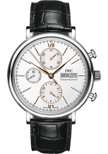 IWC Portofino Chronograph Watch - 42.0 mm Stainless Steel Case - Silver Dial - Black Alligator Strap