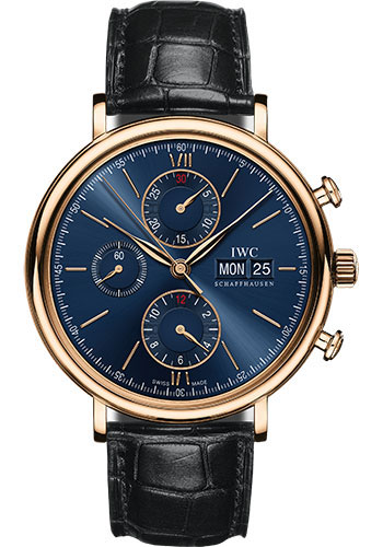 IWC Portofino Chronograph Watch - 42.0 mm 5N Gold Case - Blue Dial - Black Alligator Strap