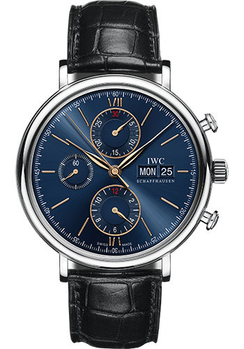 IWC Portofino Chronograph Watch - 42.0 mm Stainless Steel Case - Blue Dial - Black Alligator Strap