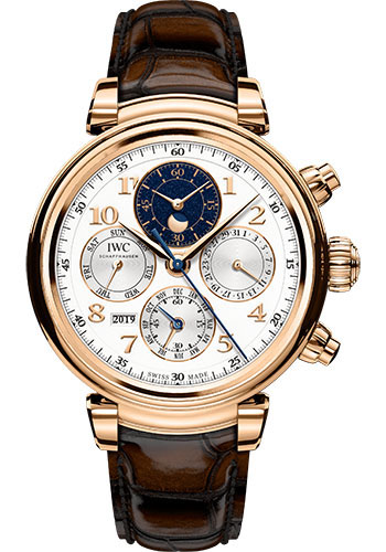 IWC Da Vinci Perpetual Calendar Chronograph Watch - 43.0 mm 5N Gold Case - Silver Dial - Dark Brown Alligator Strap