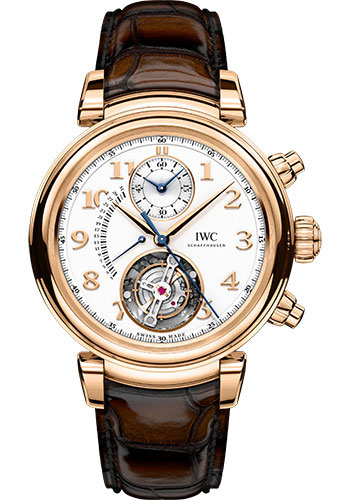 IWC Da Vinci Tourbillon Rétrograde Chronograph Watch - 44.0 mm 5N Gold Case - Silver Dial - Dark Brown Alligator Strap