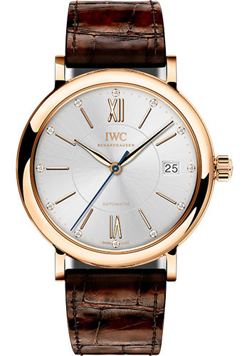 IWC Portofino Automatic 37 Watch - 37.0 mm 5N Gold Case - Silver Dial - Dark Brown Alligator Strap