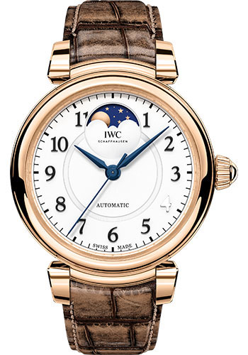IWC Da Vinci Automatic Moon Phase 36 Watch - 36.0 mm 5N Gold Case - Silver Dial - Bronze Alligator Strap