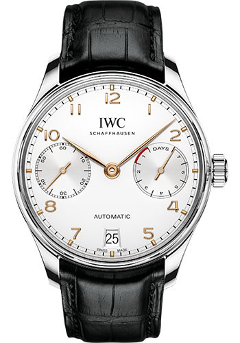 IWC Portugieser Automatic Watch - 42.3 mm Stainless Steel Case - Silver Dial - Black Alligator Strap