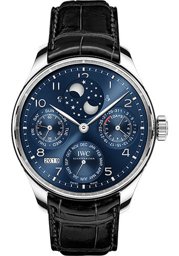 IWC Portugieser Perpetual Calendar Watch - 44.2 mm White Gold Case - Midnight Blue Dial - Black Alligator Strap