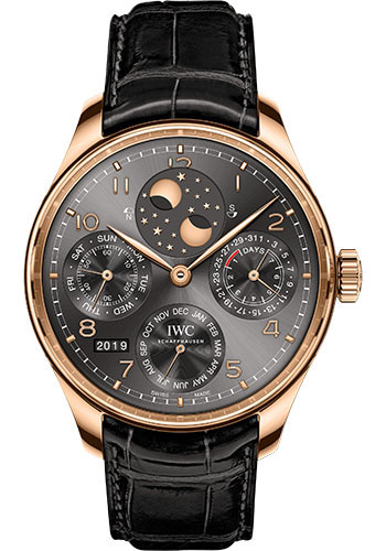 IWC Portugieser Perpetual Calendar Watch - 44.2 mm 5N Gold Case - Slate Dial - Black Alligator Strap