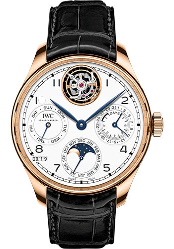 IWC Portugieser Perpetual Calendar Tourbillon Edition 150 Years Limited Edition of 50 Watch - 45.0 mm 5N Gold Case - White Dial - Black Alligator Strap