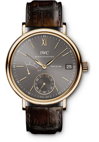 IWC Portofino Hand-Wound Eight Days Watch - 45 mm Red Gold Case - Ardoise Dial - Dark Brown Alligator Strap