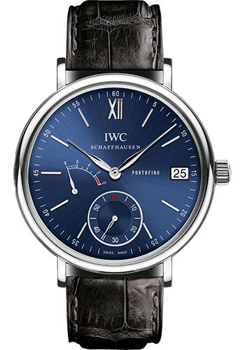 IWC Portofino Hand-Wound Eight Days Watch - 45 mm Stainless Steel Case - Blue Dial - Black Alligator Strap