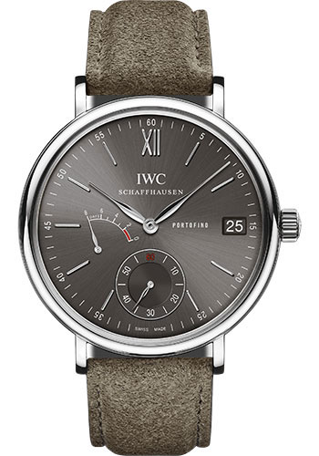 IWC Portofino Hand-Wound Eight Days Watch - 45.0 mm Stainless Steel Case - Slate-Grey Dial - Grey Suede Strap