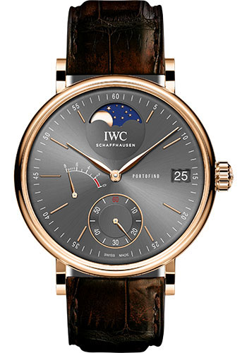 IWC Portofino Hand-Wound Moon Phase Watch - 45.0 mm 5N Gold Case - Slate-Grey Dial - Dark Brown Alligator Strap