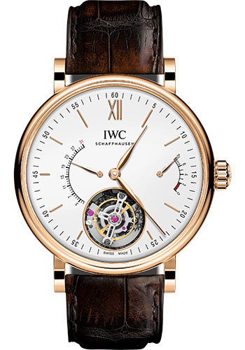 IWC Portofino Hand-Wound Tourbillon Rétrograde Watch - 45.0 mm 5N Gold Case - Silver Dial - Dark Brown Alligator Strap