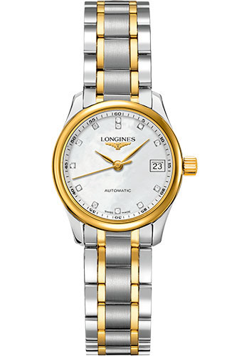 Longines Master Collection Watch - 25.5 mm Steel And Yellow Gold Cap 200 Case - White Mother-Of-Pearl Diamond Dial - Bracelet