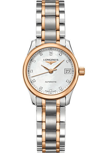 Longines Master Collection Watch - 25.5 mm Steel And Pink Gold Case - White Mother-Of-Pearl Diamond Dial - Steel And Pink Gold Cap 200 Bracelet