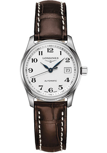Longines Master Collection Watch - 29 mm Steel Case - Silver Barleycorn Arabic Dial - Brown Alligator Strap