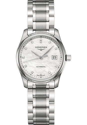 Longines Master Collection Watch - 29 mm Steel Case - White Mother-Of-Pearl Diamond Dial - Bracelet
