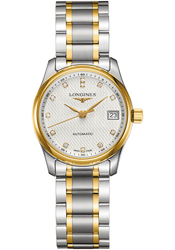 Longines Master Collection Watch - 29 mm Steel And Yellow Gold Cap 200 Case - Silver Barleycorn Diamond Dial - Bracelet
