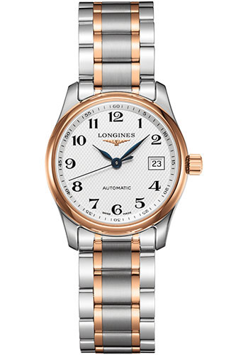 Longines Master Collection Watch - 29 mm Steel And Pink Gold Cap 200 Case - Silver Barleycorn Arabic Dial - Bracelet