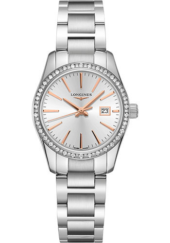 Longines Conquest Classic Quartz Watch - 29.5 mm Steel Diamond Case - Silver Dial - Bracelet