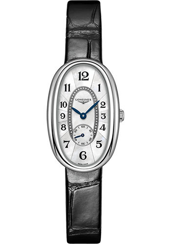 Longines Symphonette Watch - 21.90 X 34 mm Steel Case - White Mother-Of-Pearl Arabic Dial - Black Alligator Strap