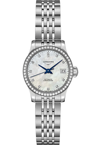 Longines Record collection Watch - 26 mm Steel Diamond Case - White Mother-Of-Pearl Diamond Dial - Bracelet