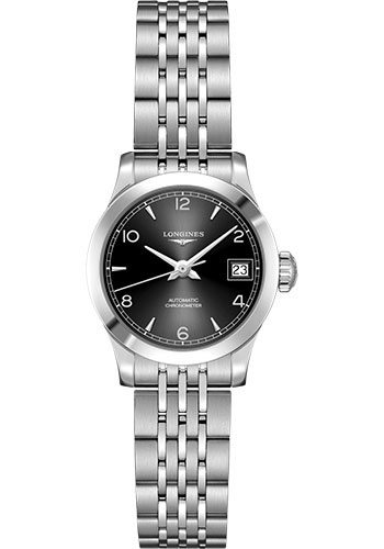 Longines Record collection Watch - 26 mm Steel Case - Black Arabic Dial - Bracelet