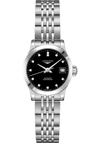 Longines Record collection Watch - 26 mm Steel Case - Black Diamond Dial - Bracelet