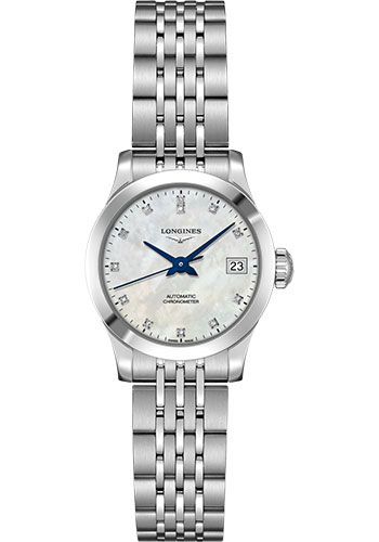 Longines Record collection Watch - 26 mm Steel Case - White Mother-Of-Pearl Diamond Dial - Bracelet