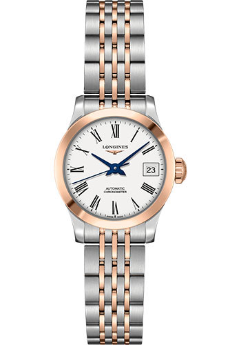Longines Record collection Watch - 26 mm Steel And 18K Pink Gold Cap 200 Case - White Roman Dial - Bracelet