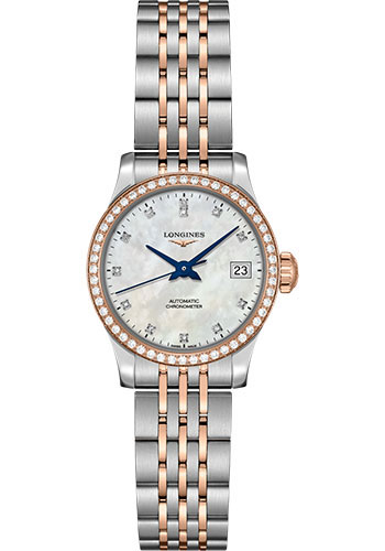 Longines Record collection Watch - 26 mm Steel And 18K Pink Gold Diamond Case - White Mother-Of-Pearl Diamond Dial - Steel And 18K Pink Gold Cap 200 Bracelet