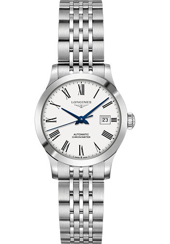 Longines Record collection Watch - 30 mm Steel Case - White Roman Dial - Bracelet