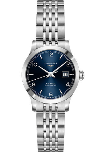 Longines Record collection Watch - 30 mm Steel Case - Blue Arabic Dial - Bracelet