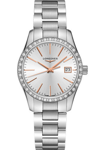 Longines Conquest Classic Quartz Watch - 34 mm Steel Diamond Case - Silver Dial - Bracelet