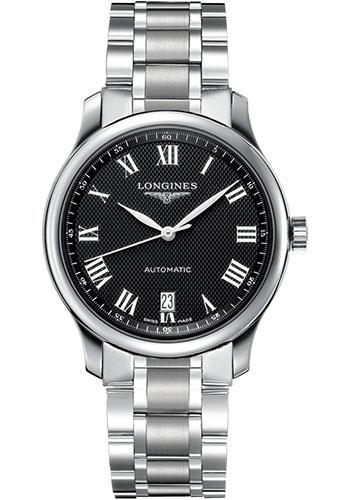 Longines Master Collection Watch - 38.5 mm Steel Case - Black Barleycorn Roman Dial - Bracelet