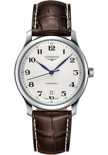 Longines Master Collection Watch - 38.5 mm Steel Case - Silver Barleycorn Arabic Dial - Brown Alligator Strap