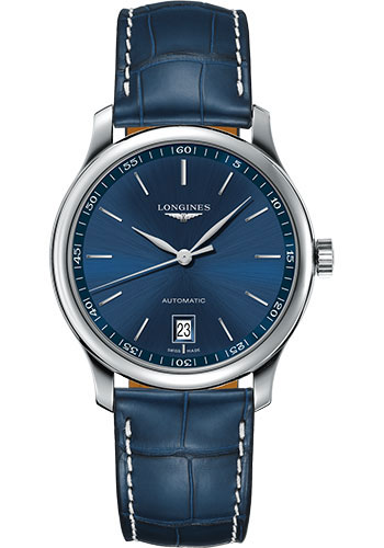 Longines Master Collection Watch - 38.5 mm Steel Case - Blue Dial - Blue Alligator Strap